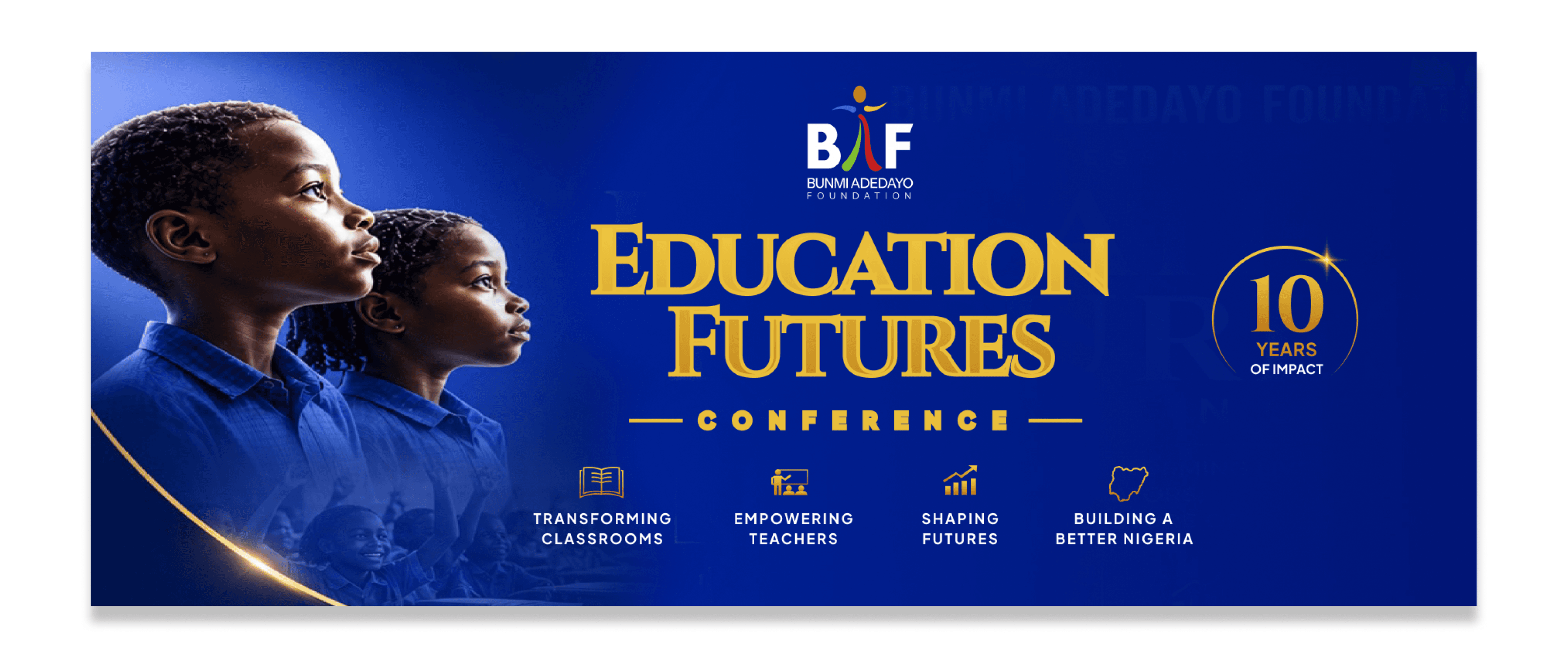 Education Futures Conference banner design with two students