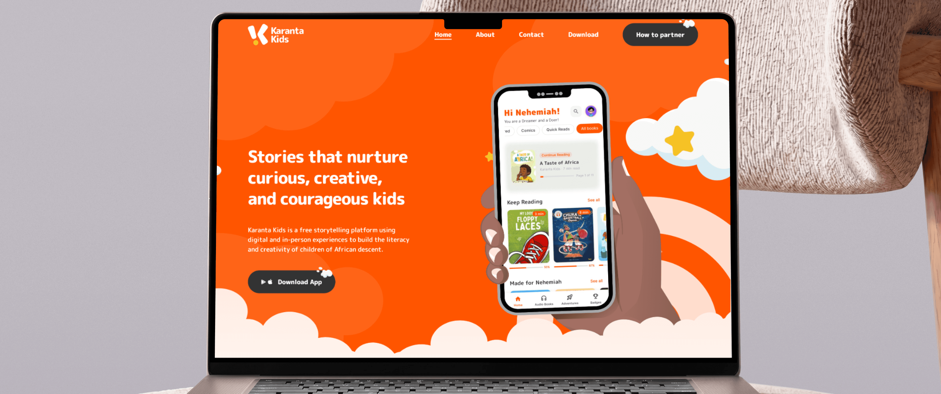 Karanta Kids website shown on a laptop